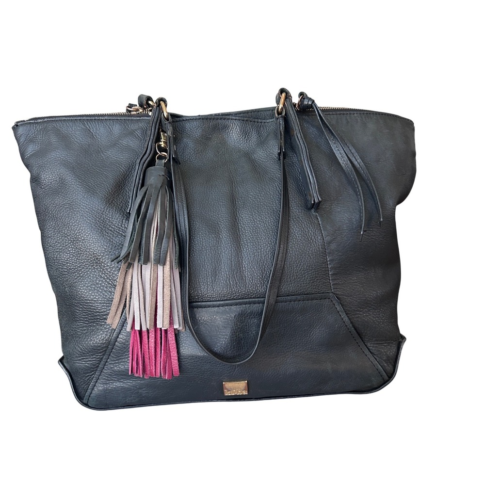 Kooba Black Leather Crawford Tote Bag Tassel Slouchy Shoulder Bag Double Zipper